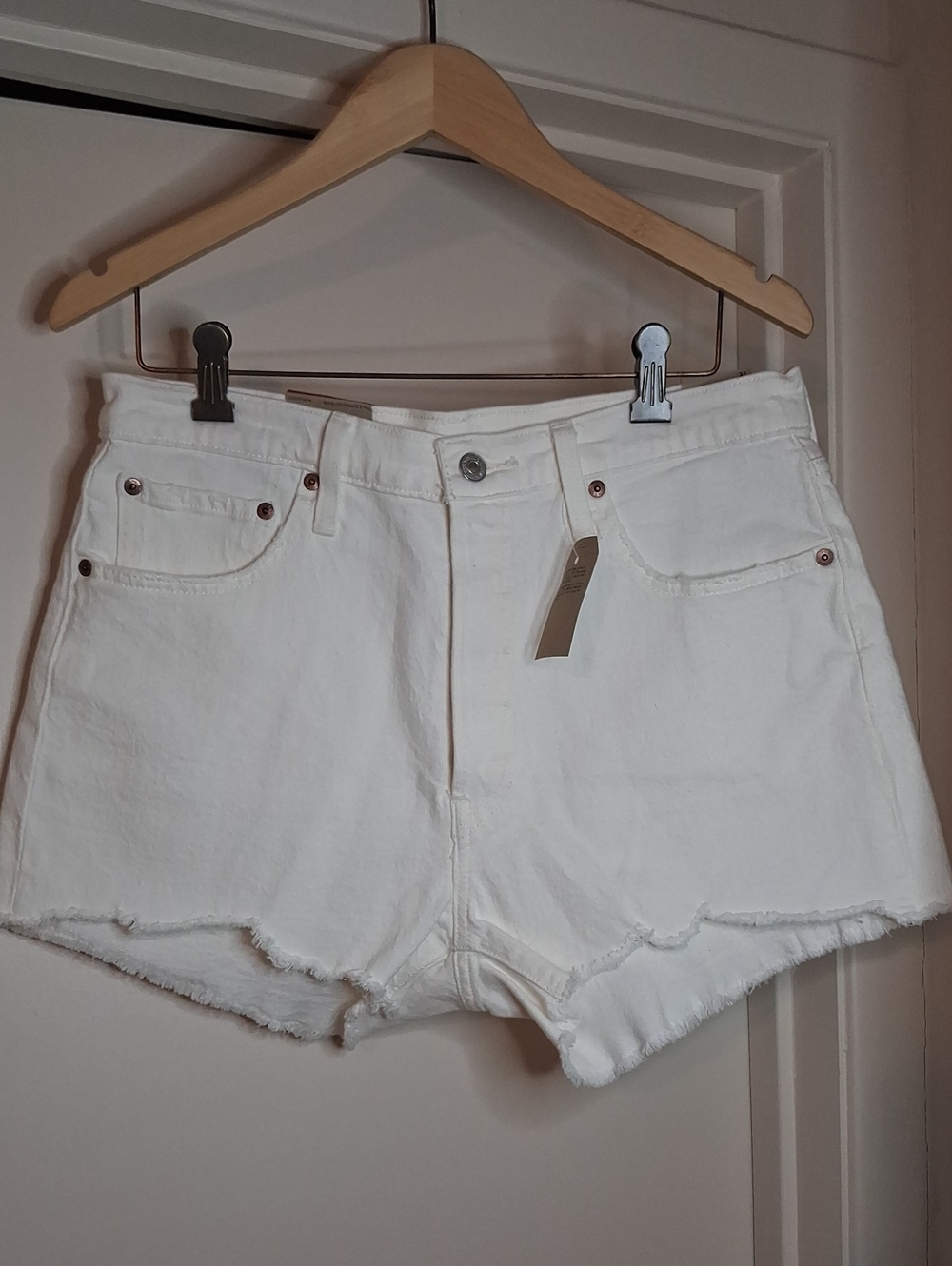 Levi's 501  White High-Rise Cutoff Denim Shorts